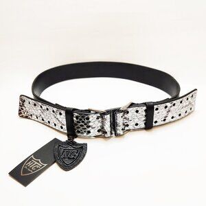 HTC Isabel Printed Double Buckle Y2K Emo Metallic Silver Belt